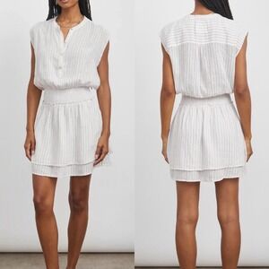 RAILS Sz M Angelina Mini‎ Dress White Striped Sleeveless Smocked 100% Cotton
